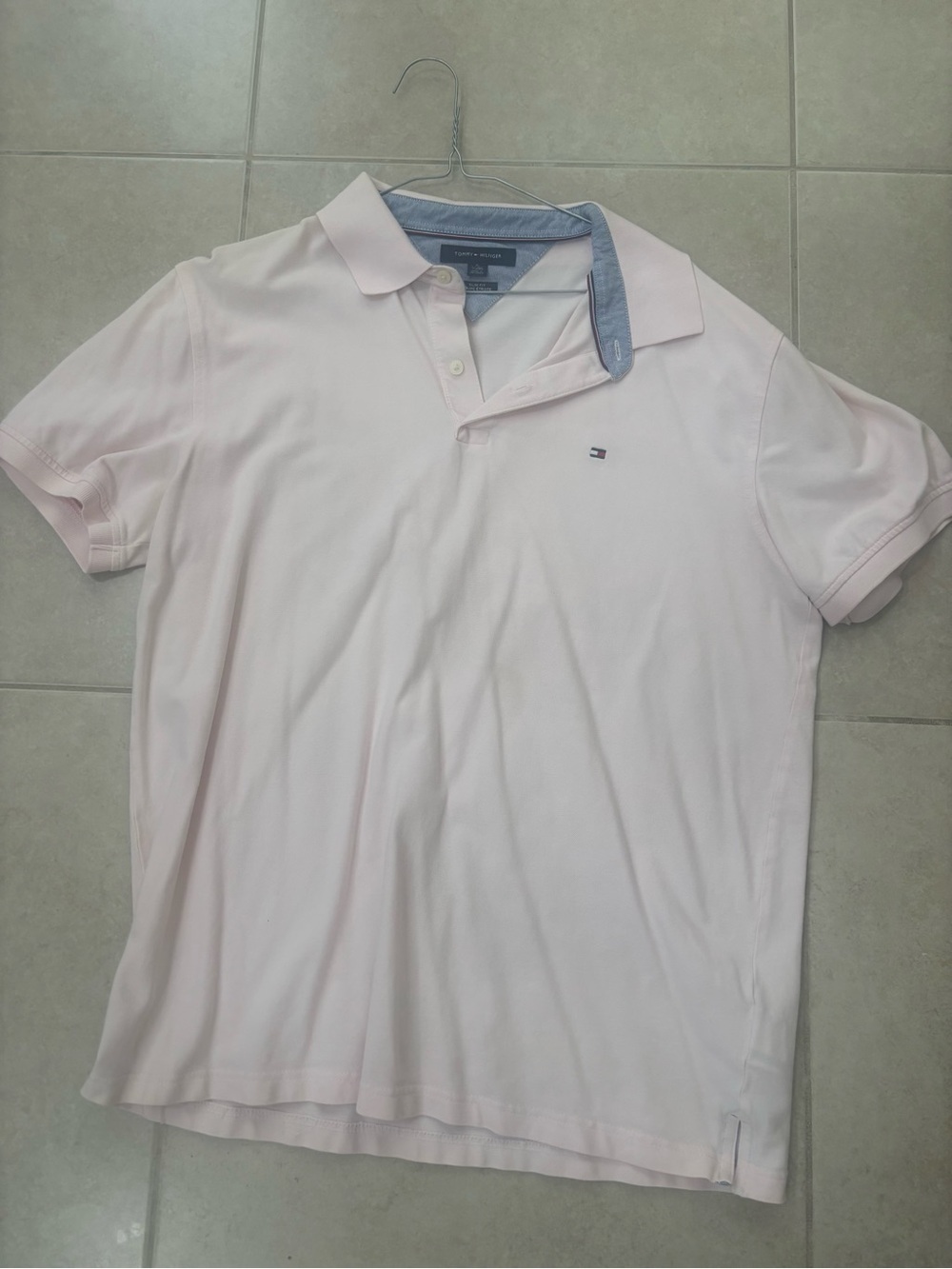 Tommy Hilfiger Men's Pale Pink Polo with Contrast Collar